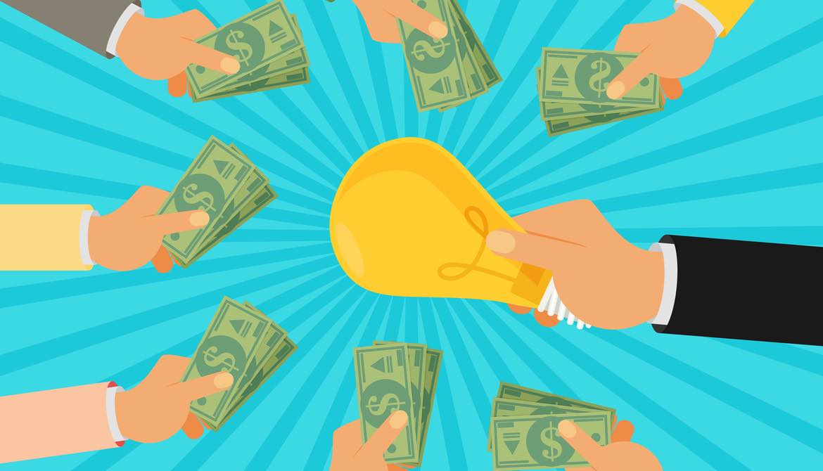 lightbulb surrounded by hands holding money