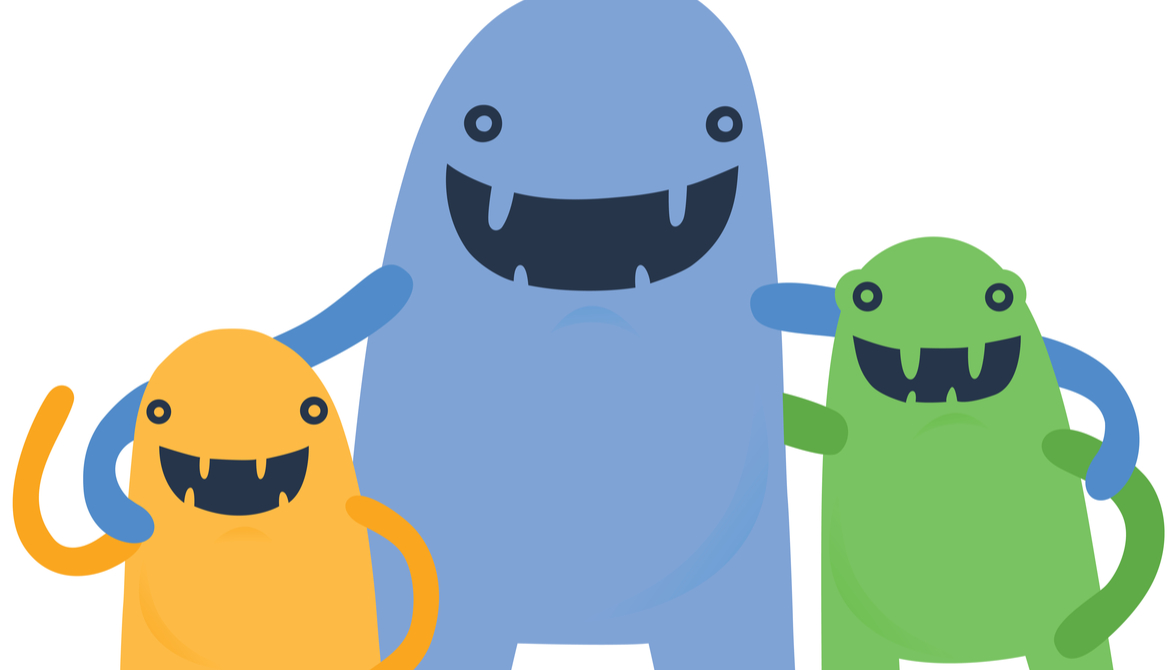 an illustration of three smiling monsters