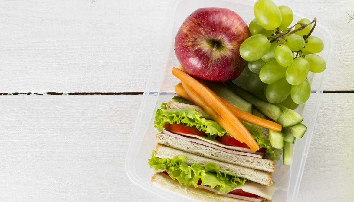 packed lunch in clear plastic container
