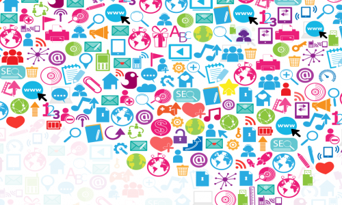 digital marketing and social media icons in shape of thought bubble