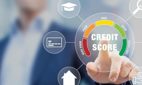 businessman reaches out to touch dashboard of credit score and other financial data including mortgage and student loans