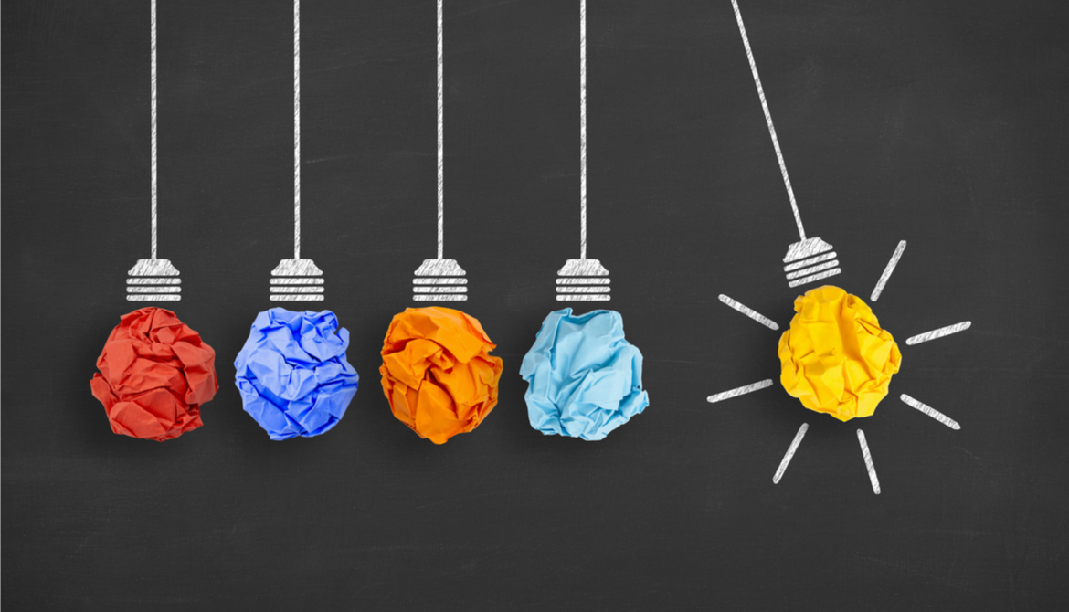 line of paper light bulb suggesting innovation