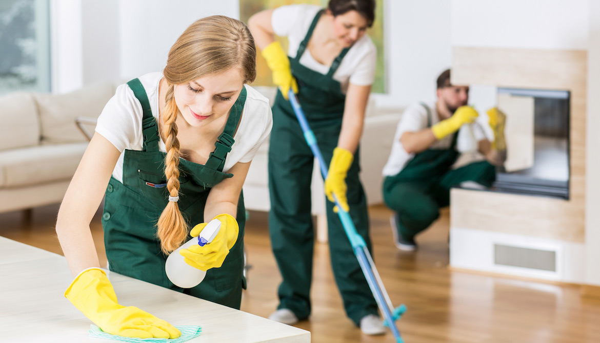 professional cleaners work on an apartment