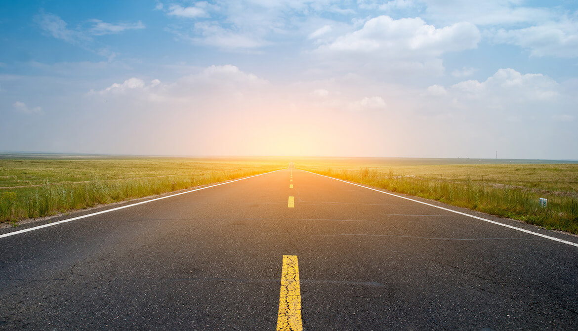 Open road going into the sunset