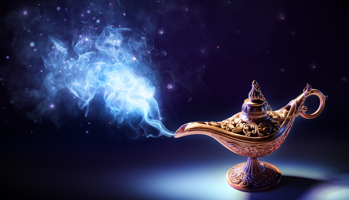 smoke pouring out of a magic genie lamp