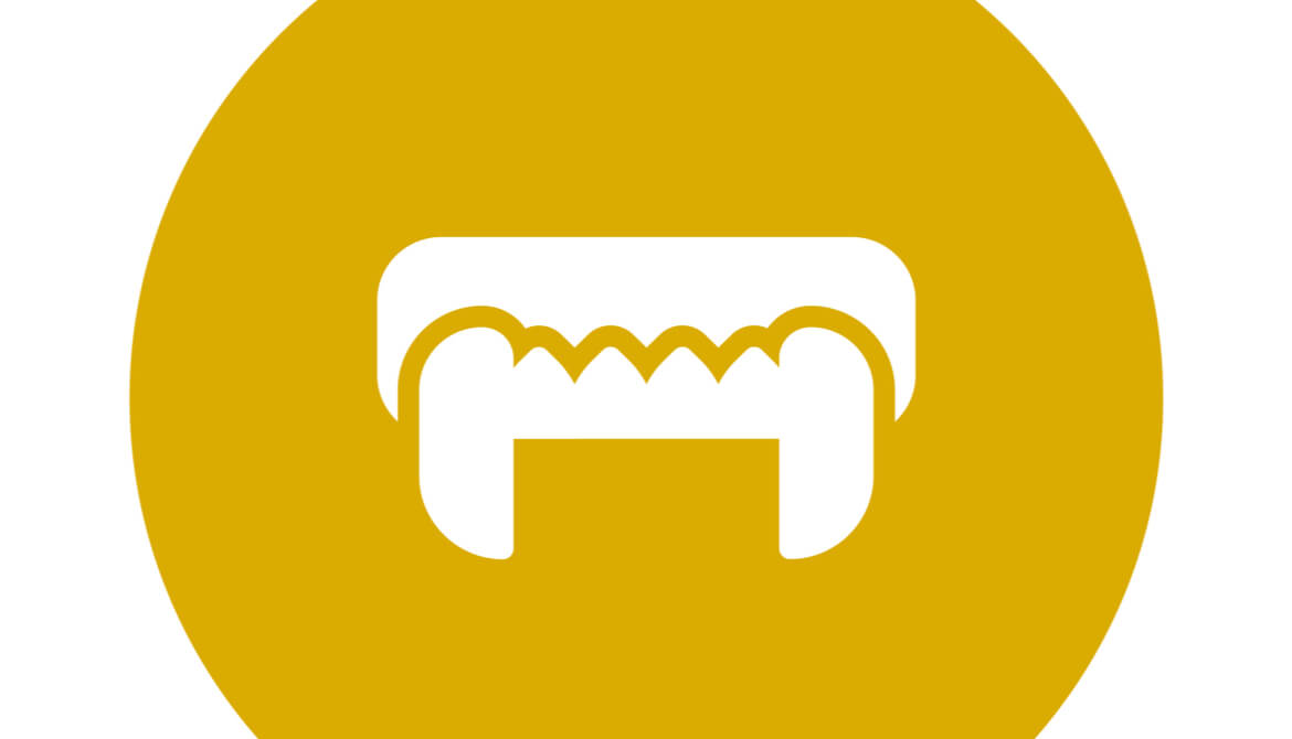 illustration of fangs in a yellow circle