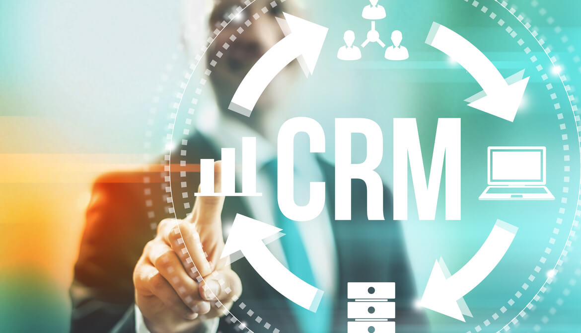 Customer relationship management concept man selecting CRM