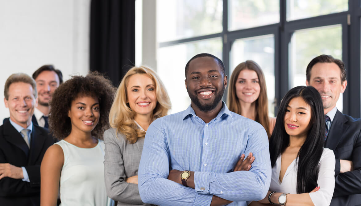 African American Businessman Boss With Group Of Business People