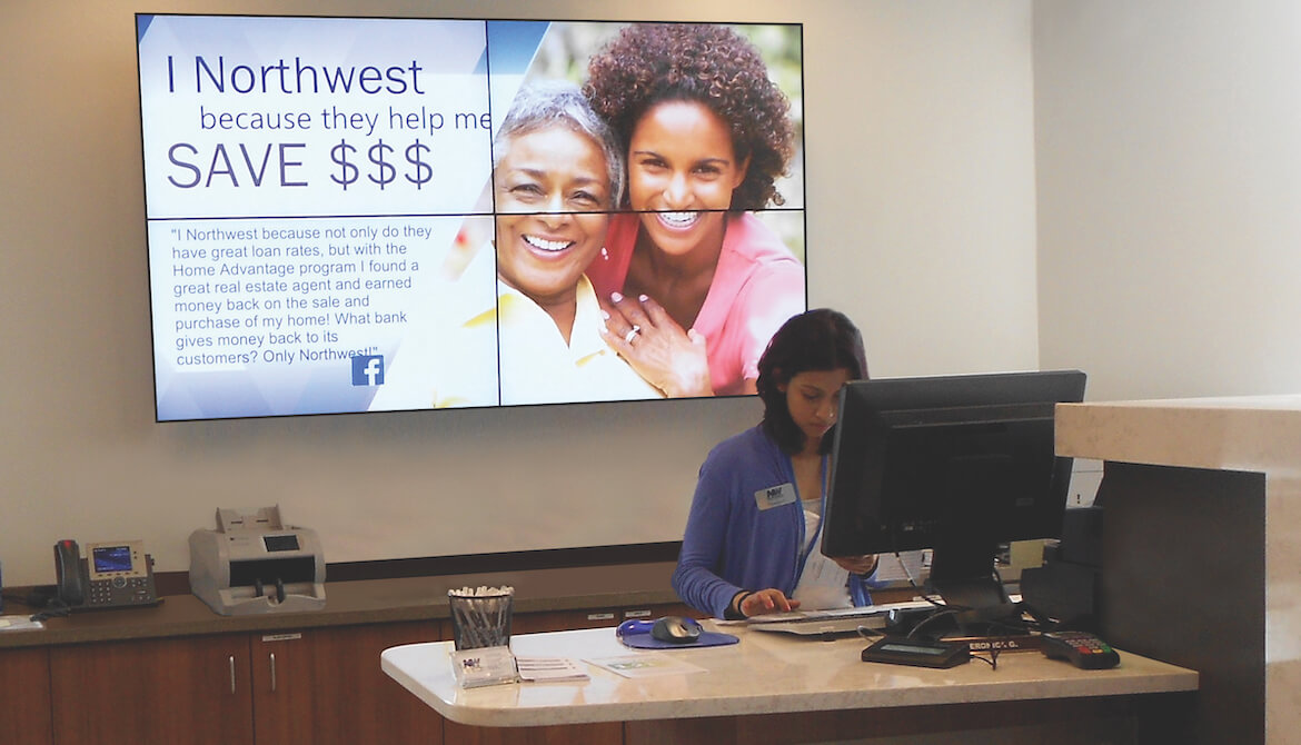 A digital sign provides a vibrant and engaging focal point at Northwest FCU in Herndon Virginia