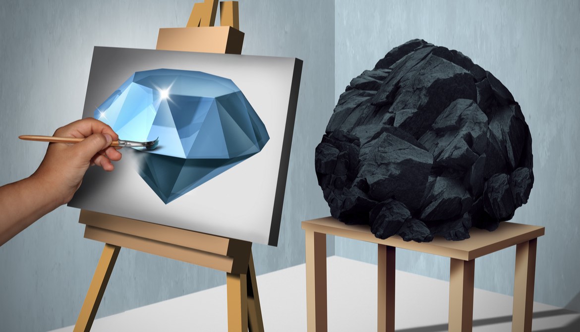 painting a diamond while looking at a rock model