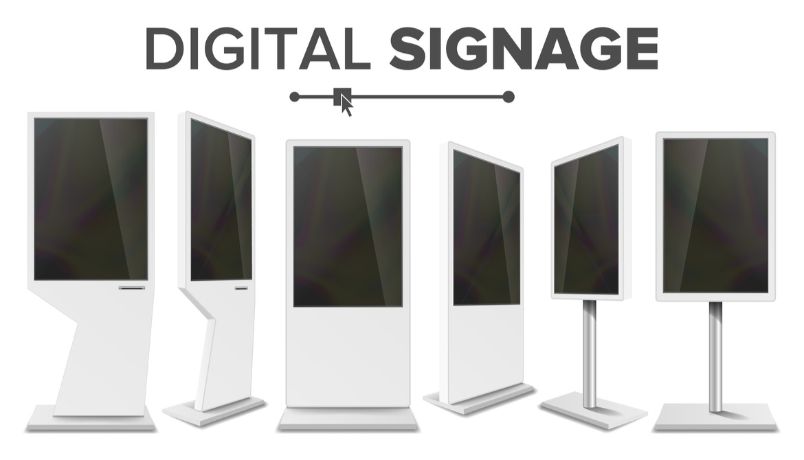 black and white image of various digital signs