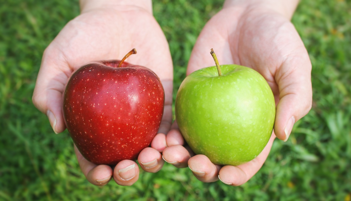 comparing red apple to green apple