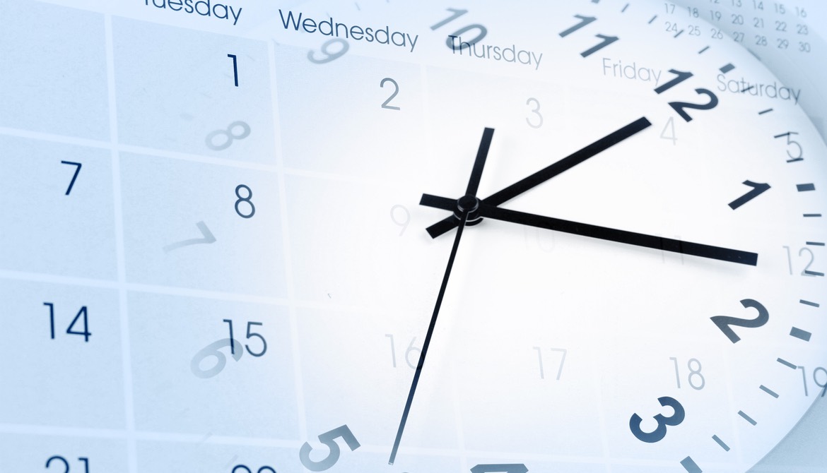calendar overlaid with a clock face to represent time management