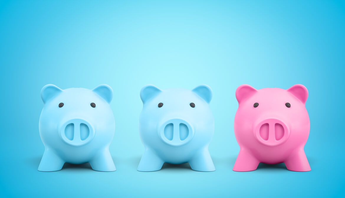 Two blue and one pink piggy bank