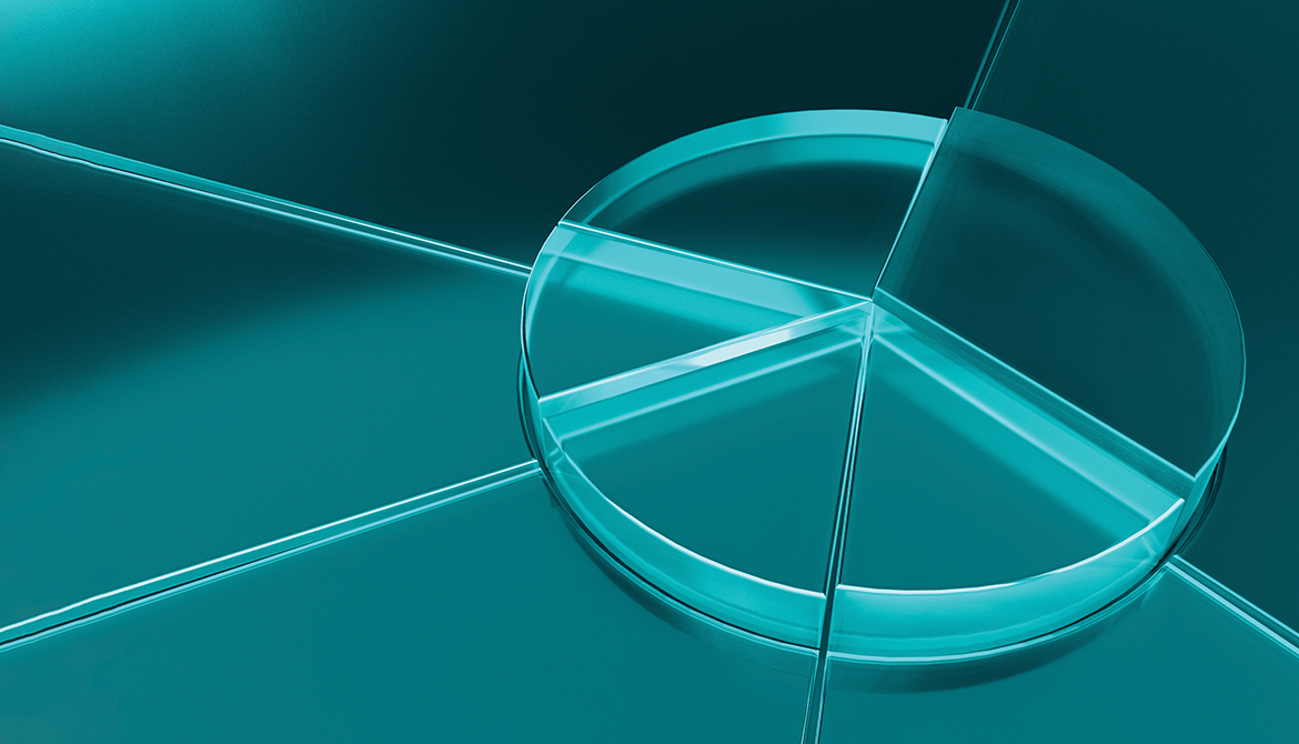 digital illustration of a blue glass pie graph