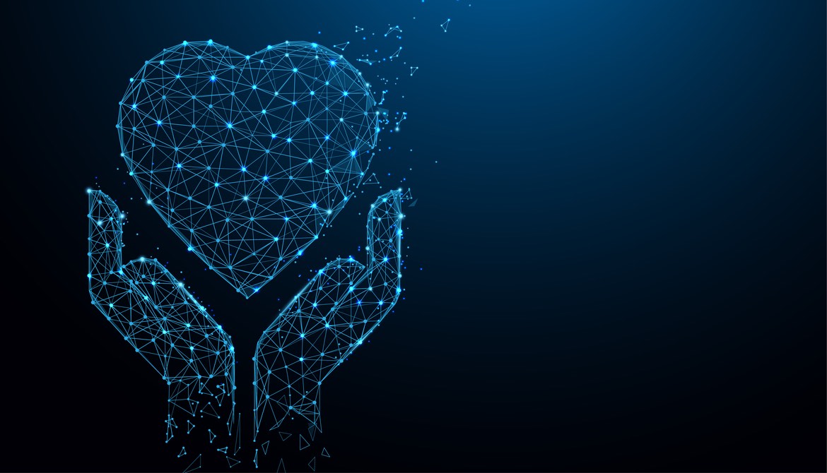 network of data points forming image of hands holding a heart