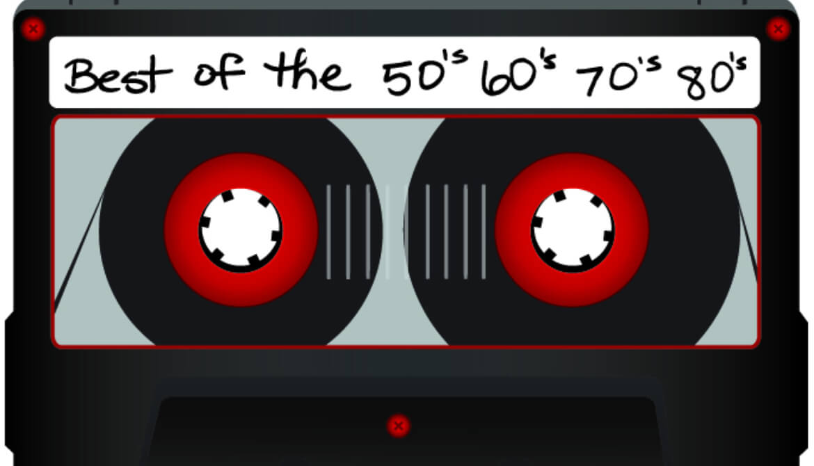 cassette tape with label for best of the 50s, 60s, 70s and 80s music