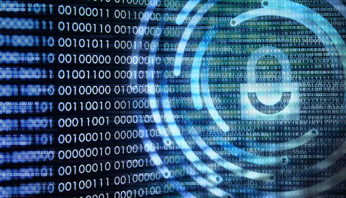 padlock with binary code and swirl