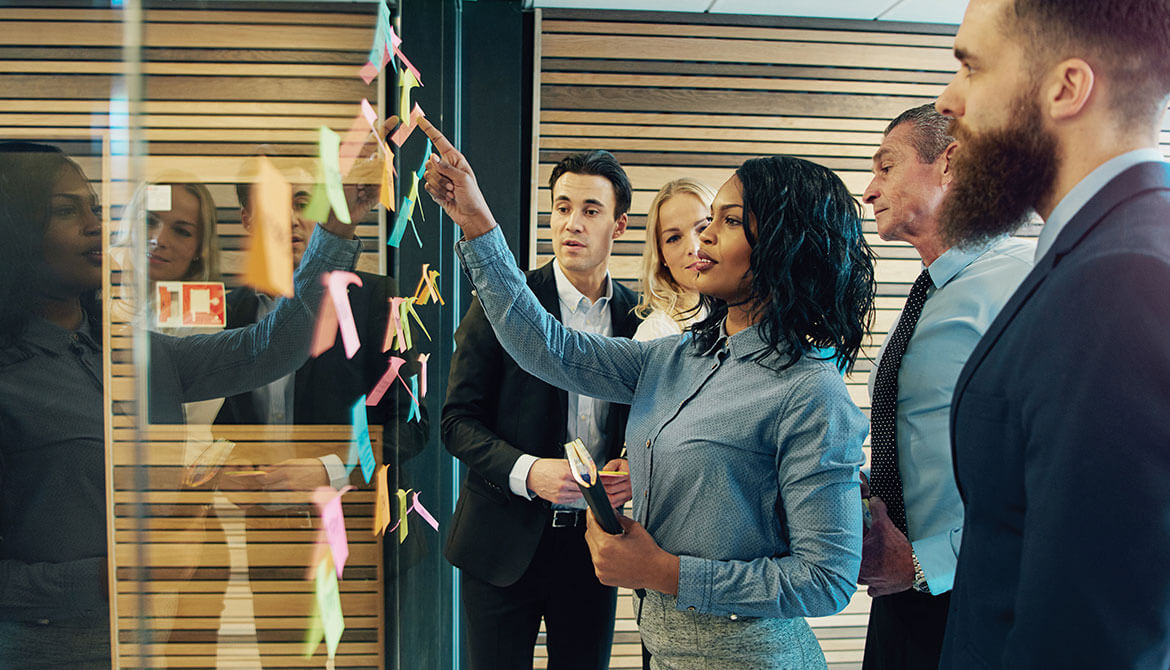 diverse group of coworkers collaborating on a project