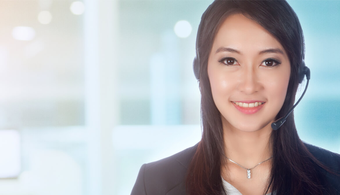 woman in headset in contact center