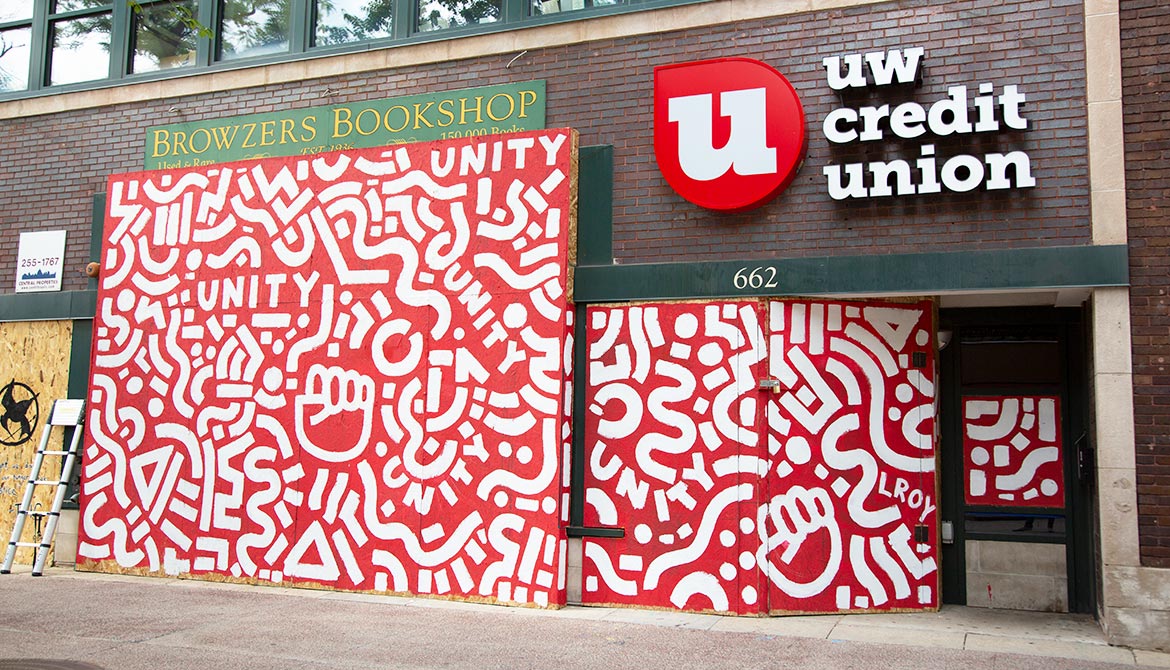 UW CU mural outside State Street branch