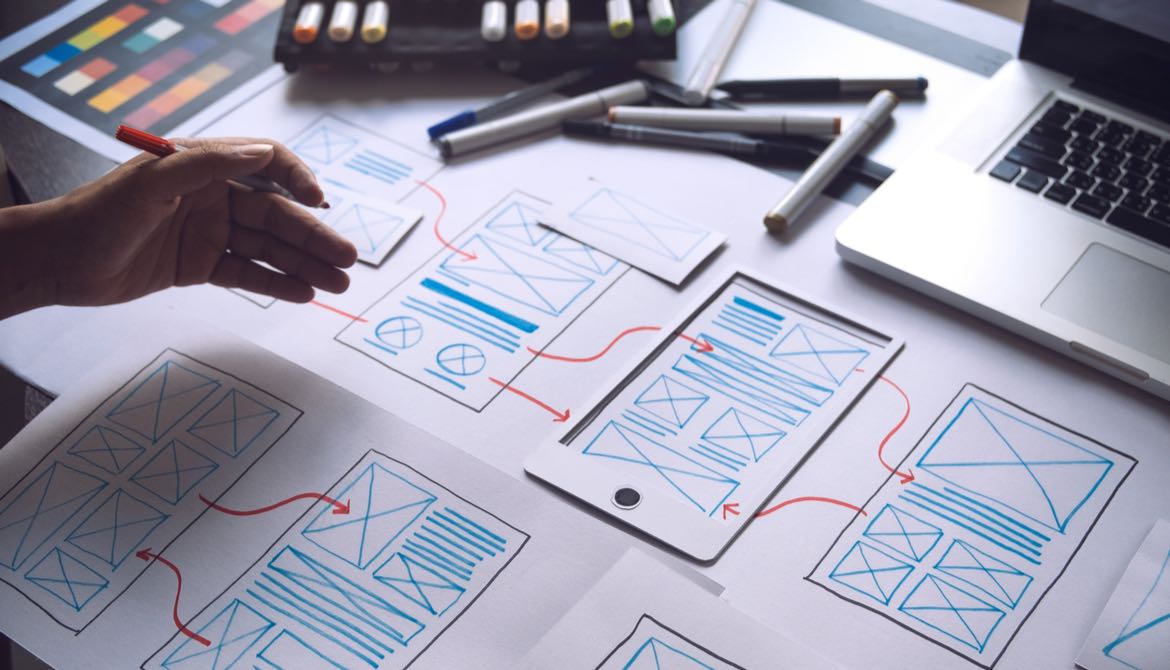 diagrams of project flow on paper