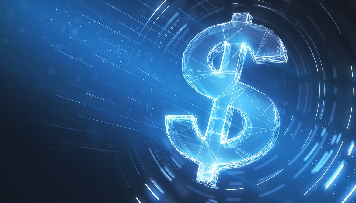 digital US dollar sign on a blue background