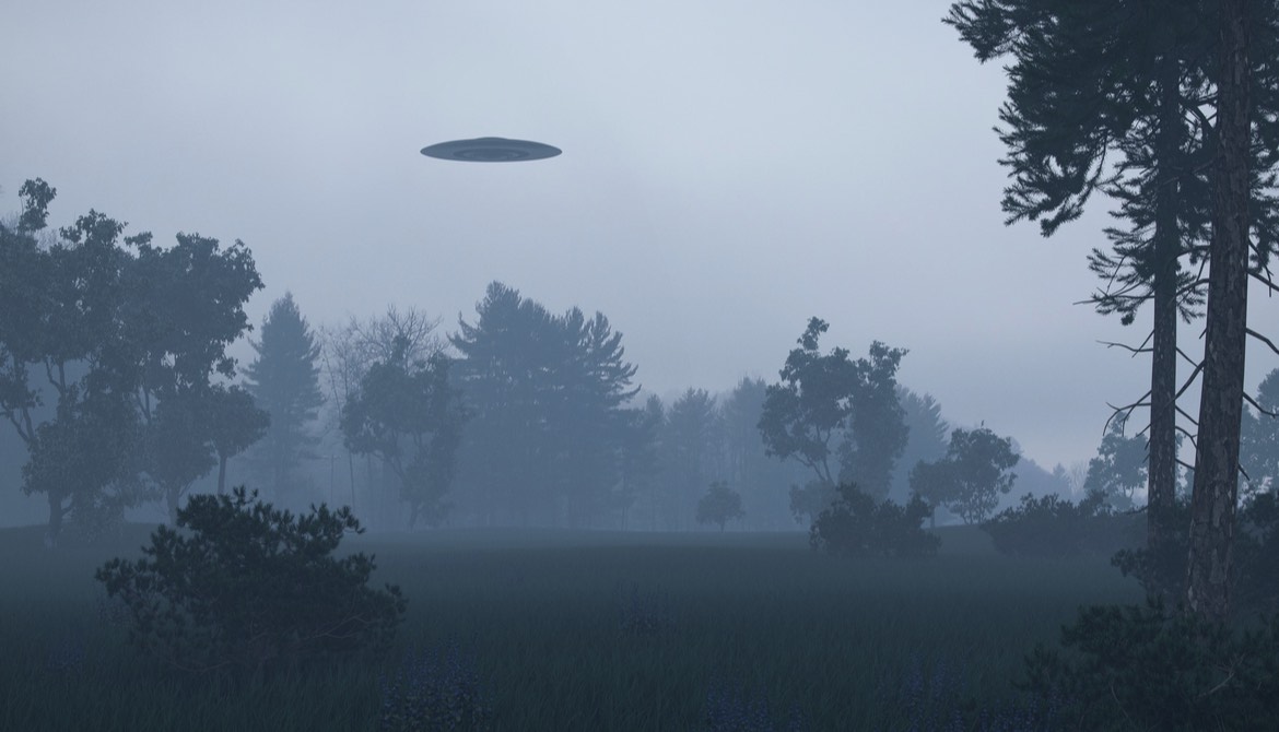 UFO flying in a gray sky