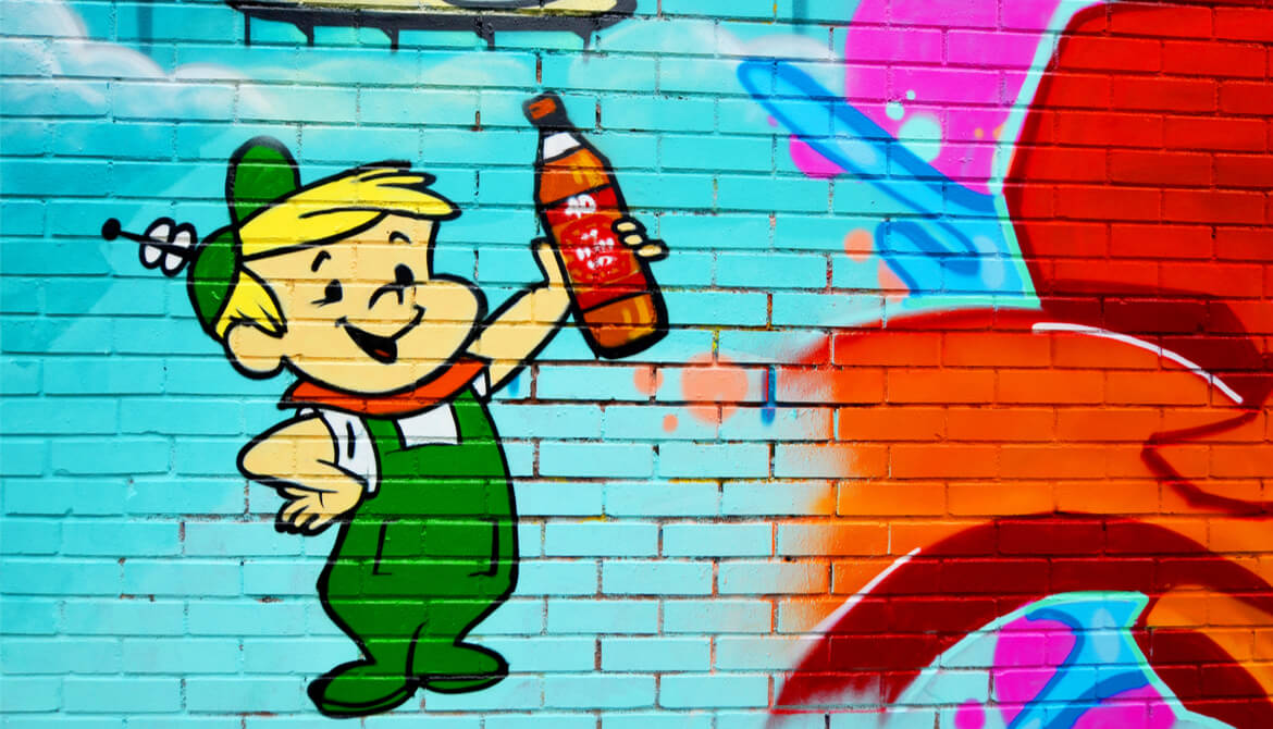 colorful cartoon panel of Jetson son with bottle