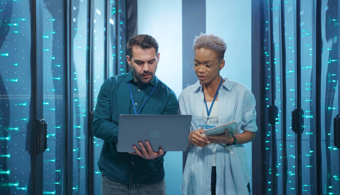 data specialists working in the server room