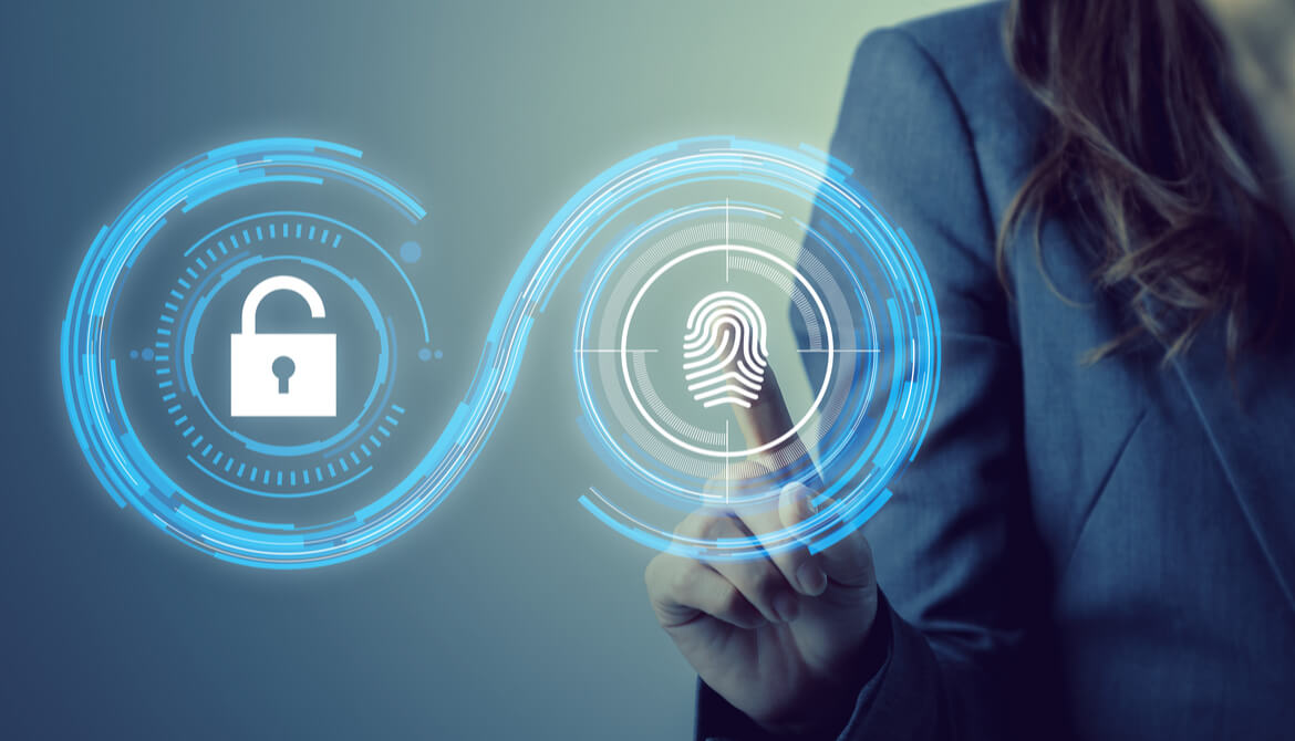 fingerprint and lock in a swirl with woman