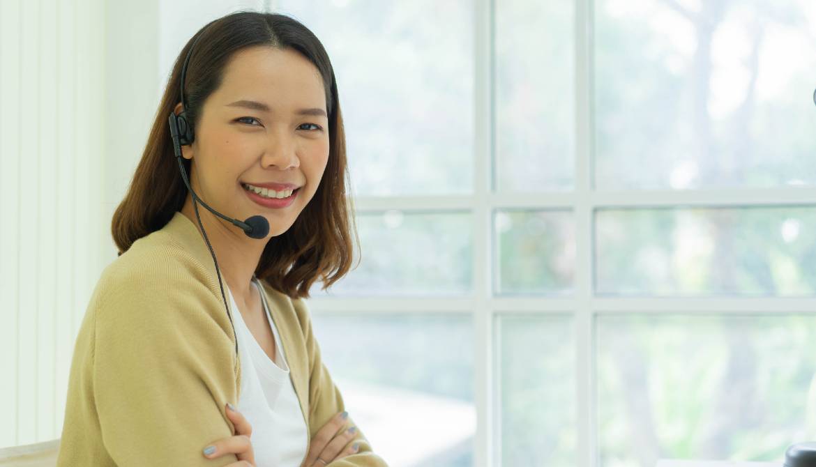 young woman wearing headset