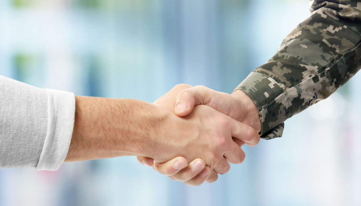 civilian soldier handshake