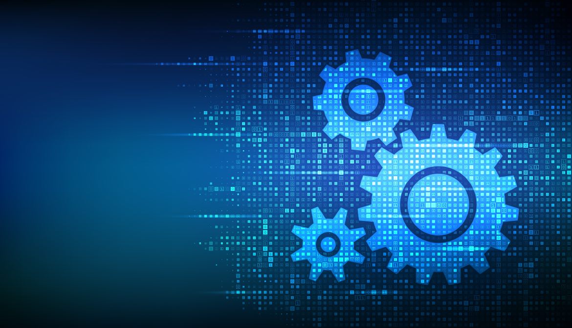 digital illustration of gears and data representing automation