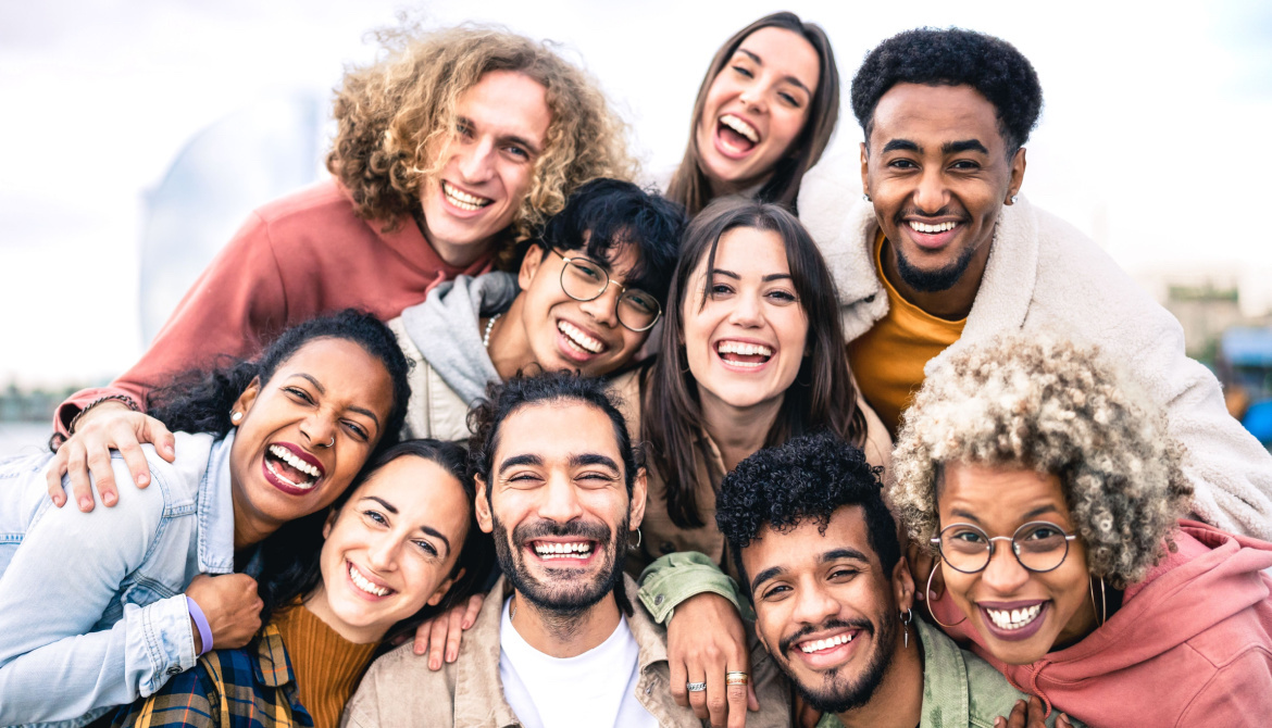 Group of diverse and smiling young people 