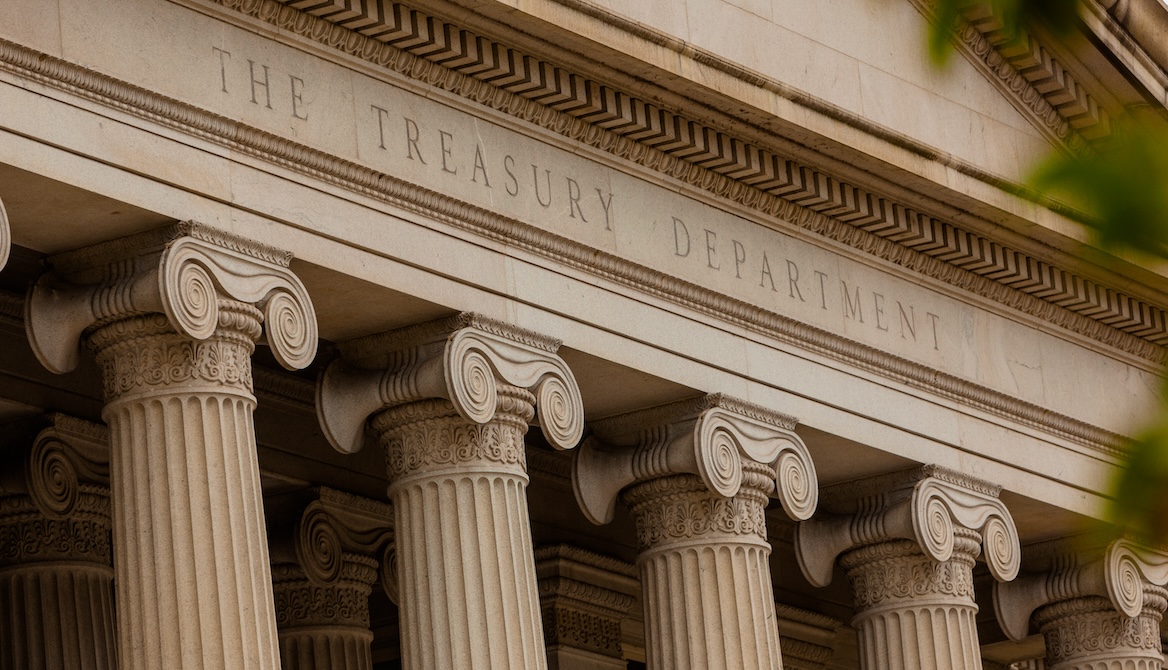treasury department facade with pillars