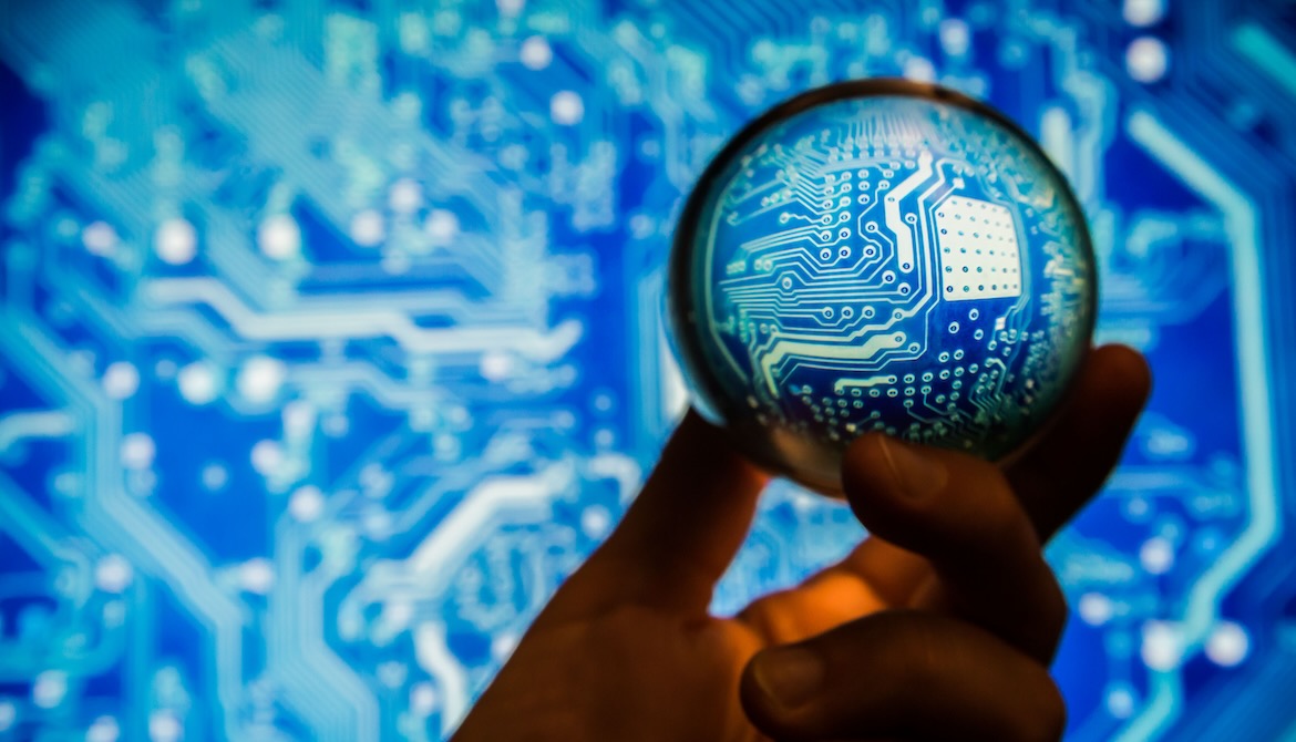 artificial intelligence making a prediction via crystal ball