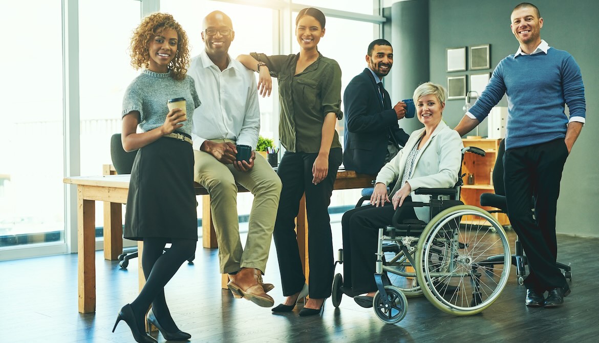 group of happy diverse employees