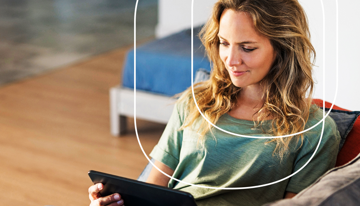 woman reading tablet