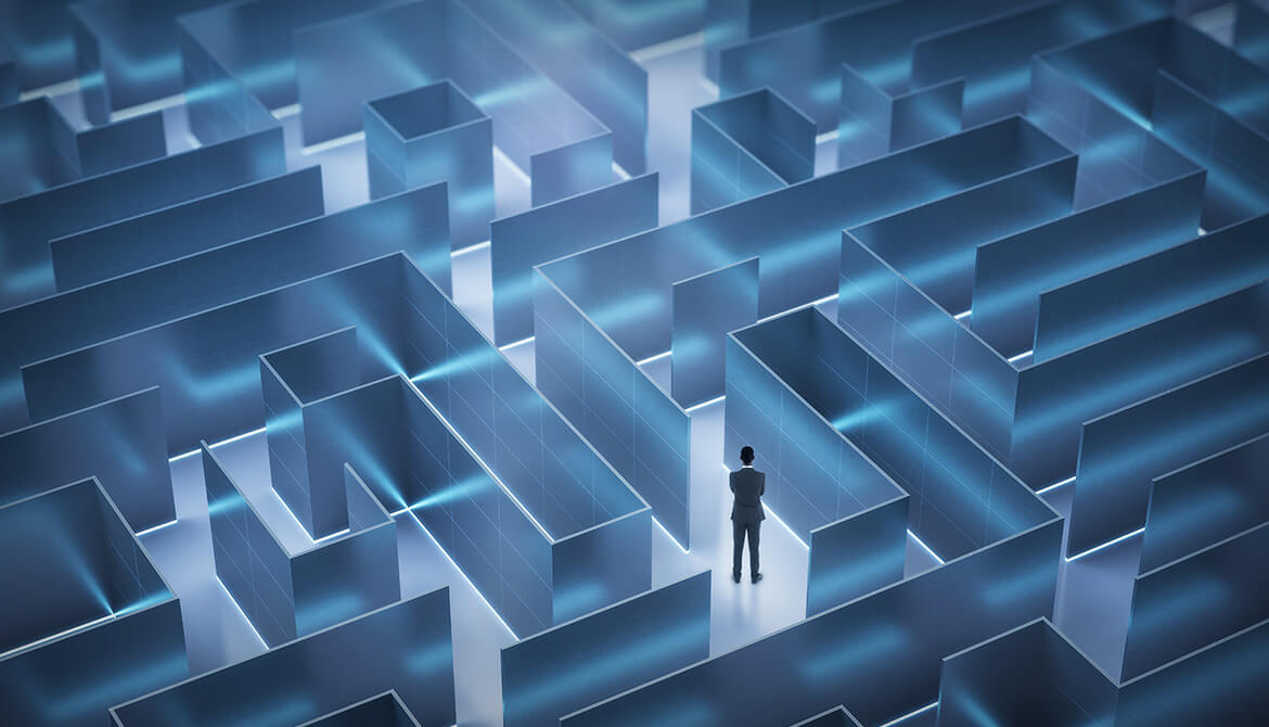 man standing in maze