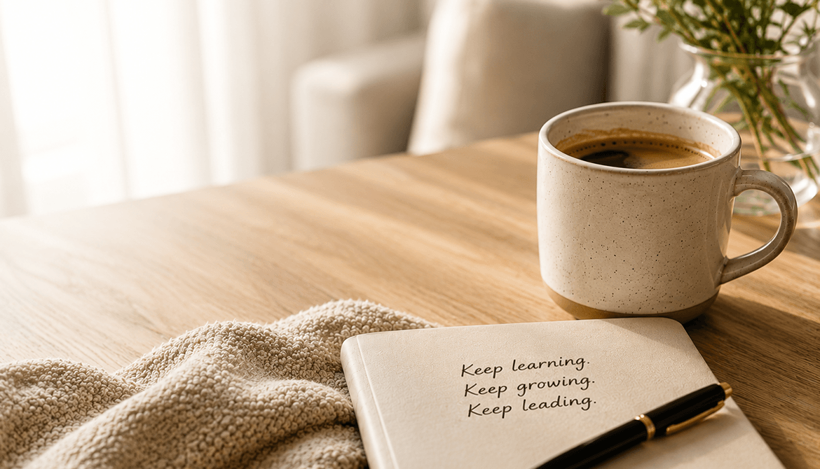 coffee cup and journal on table