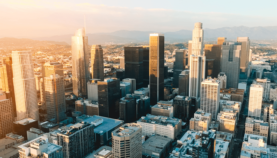 skyline at sunset