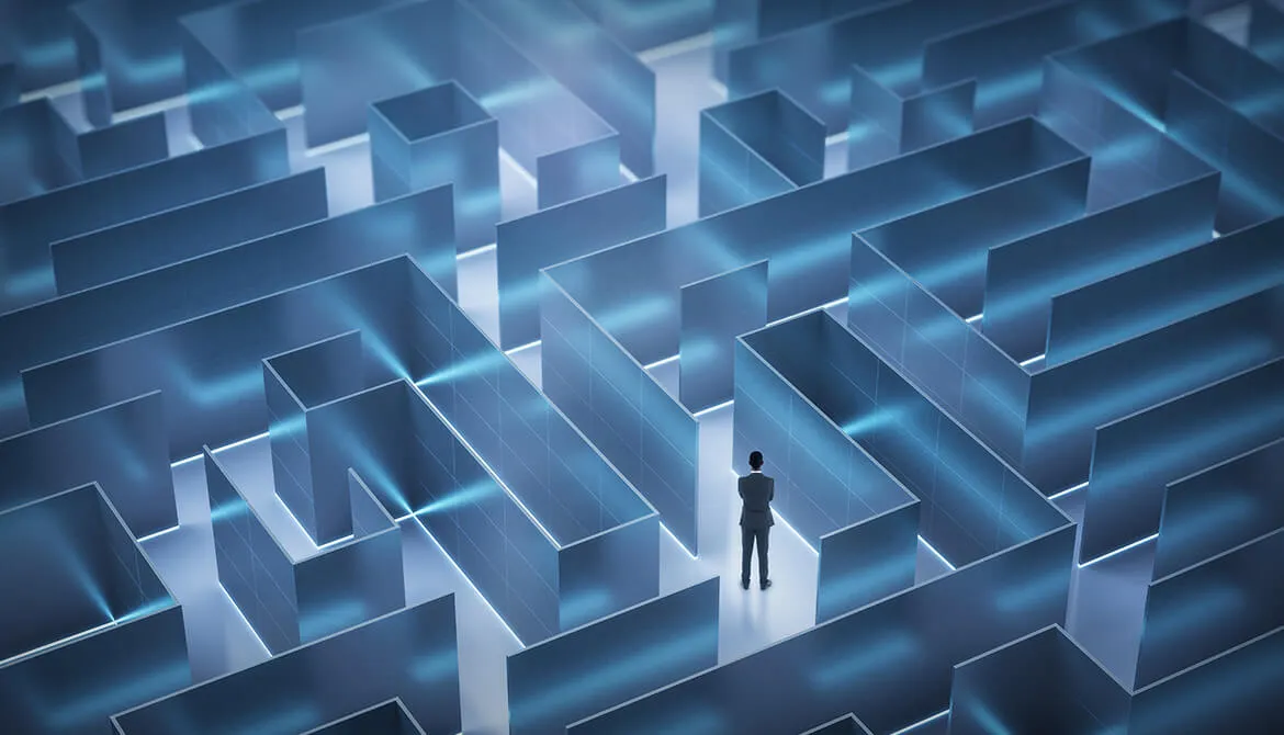 man standing in maze