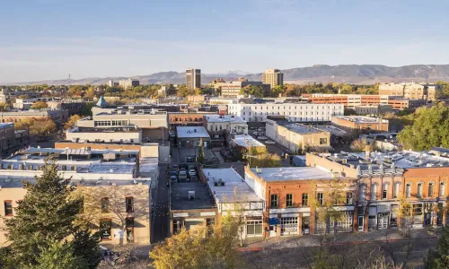 Aerial view of downtown Fort Collins, Colorado