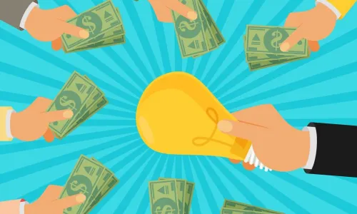 lightbulb surrounded by hands holding money