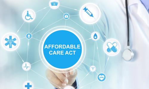 Doctor tapping Affordable Care Act on virtual screen