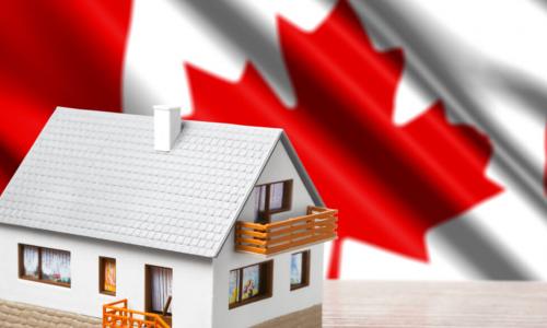 classic house against Canada flag background