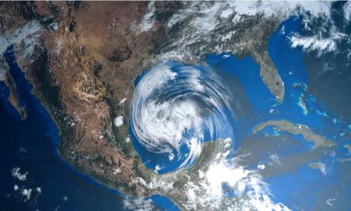 satellite image of a hurricane approaching Texas