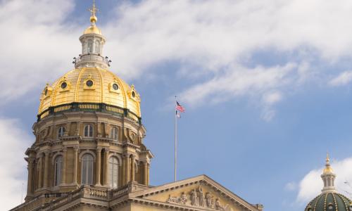 flags at Iowa state capitol