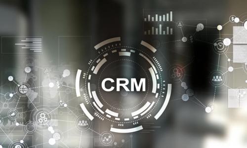 digital illustration of CRM customer relationship management system in center of network of member and sales data